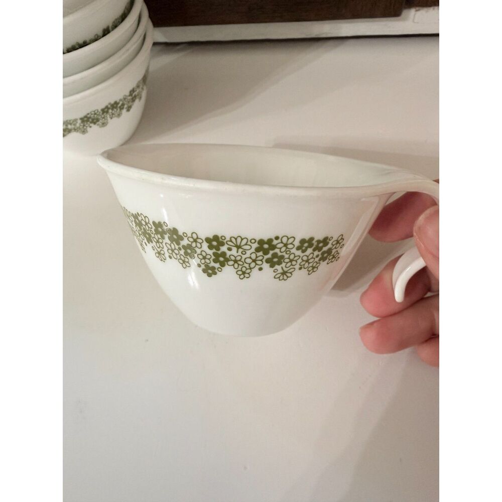 Vintage Pyrex Spring Blossom Green Creamer Cups Set of 8
